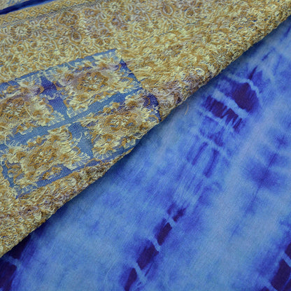 Indian Vintage Sari Blue Pure Silk Hand Woven Tie-Dye Sarees Craft Fabric 5Yd Sewing Ethnic Floral Dress making Crafting Quilting