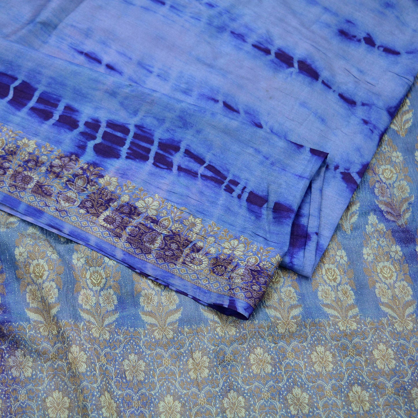 Indian Vintage Sari Blue Pure Silk Hand Woven Tie-Dye Sarees Craft Fabric 5Yd Sewing Ethnic Floral Dress making Crafting Quilting