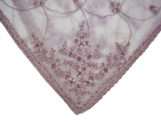 Indian Vintage mauve Dupatta Pure Organza Silk Long Stole Hand Embroidered Scarves Floral Stole Veil Wrap Zari Dardozi wedding veil