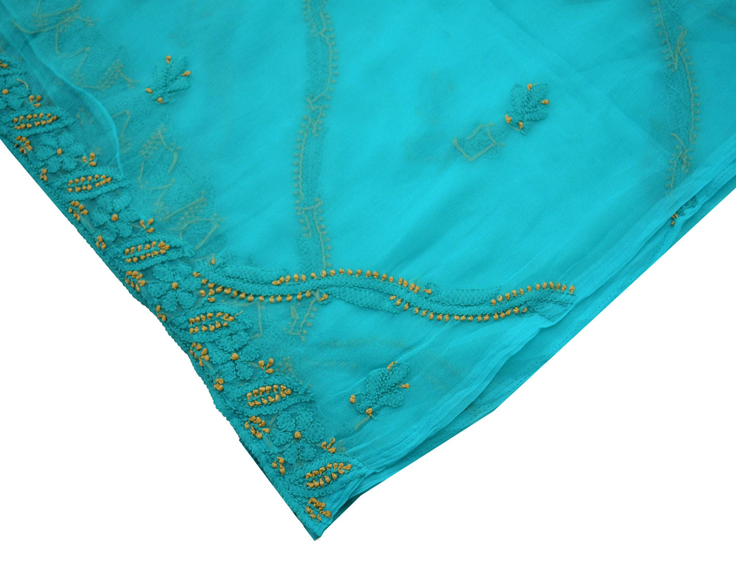 Indian Vintage Heavy Blue Dupatta Pure Georgette silk Long Stole Hand Embroidered Chikankari Stole Floral Mesh Scarf Scarves