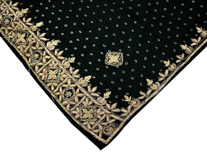 Indian Vintage Heavy Wedding Black Dupatta Pure Chiffon Silk Long Stole Hand Embroidered Scarves Zardozi Zari Stole Bridal Veil Hijab