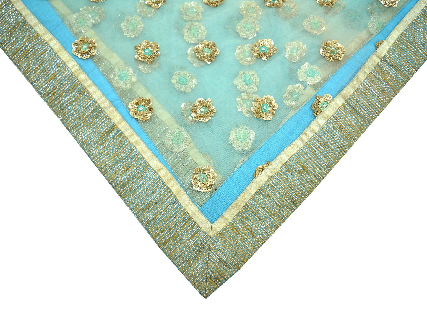 Indian Pre-owned Heavy Wedding Dupatta Blue & Green Net Mesh Long Stole Hand Embroidered sabyasachi Scarves Zardozi Dabka Zari Bridal Veil