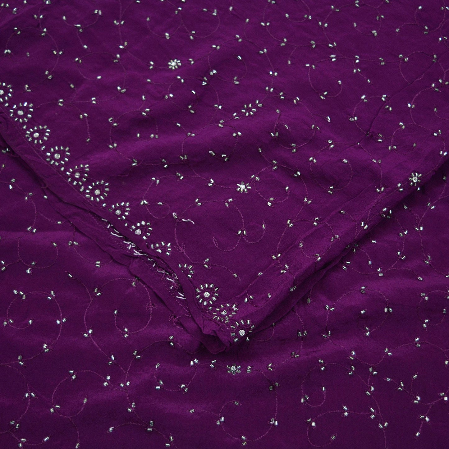 Indian Vintage Heavy Sari Purple Saree Pure Crepe Silk Hand Embroidered Sarees Craft Fabric 5yd Sewing Sequins Crafting Dress making Upcycle