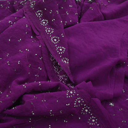 Indian Vintage Heavy Sari Purple Saree Pure Crepe Silk Hand Embroidered Sarees Craft Fabric 5yd Sewing Sequins Crafting Dress making Upcycle