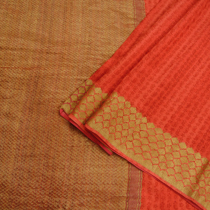 Indian Vintage Sari Red Hand Woven Printed Sari 100% Pure Silk Sarees Craft Fabric 5yd Soft Zari Sequins Dress making Quilting Used