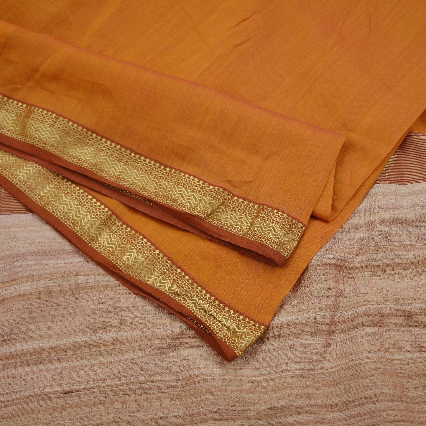 Indian Vintage Sari Saffron Pure chanderi Silk Woven Sarees Fabric 5Yd Soft Zari Border Stripes Dress making bollywood silk sarees