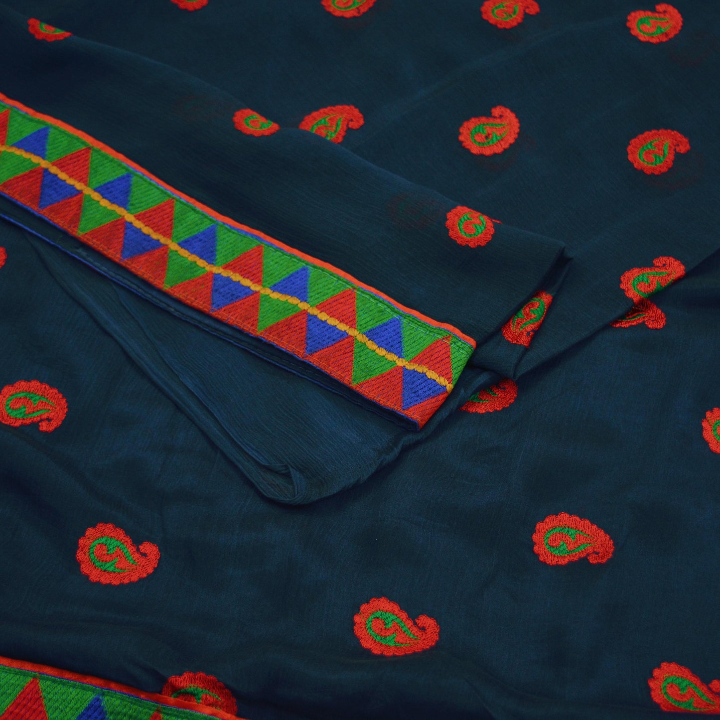 Indian Vintage Saree Blue Embroidered Blend Silk Sari Fabric 6Yd Ethnic Paisley Ethnic Dress making Crafting Quilting Upcycle