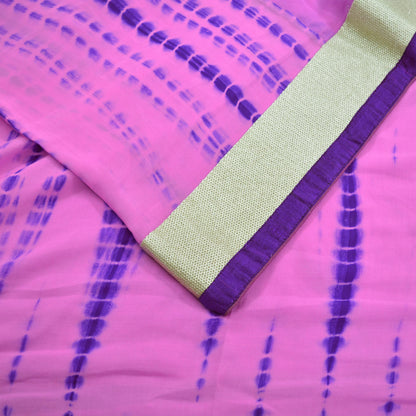 Indian Vintage Purple & Pink Sarees Pure Georgette Silk Hand Embroidered Leheria Sari Craft Fabric 5Yd Sewing Soft Dress Making Sequins