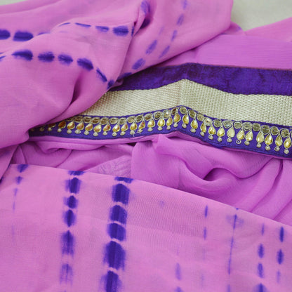 Indian Vintage Purple & Pink Sarees Pure Georgette Silk Hand Embroidered Leheria Sari Craft Fabric 5Yd Sewing Soft Dress Making Sequins