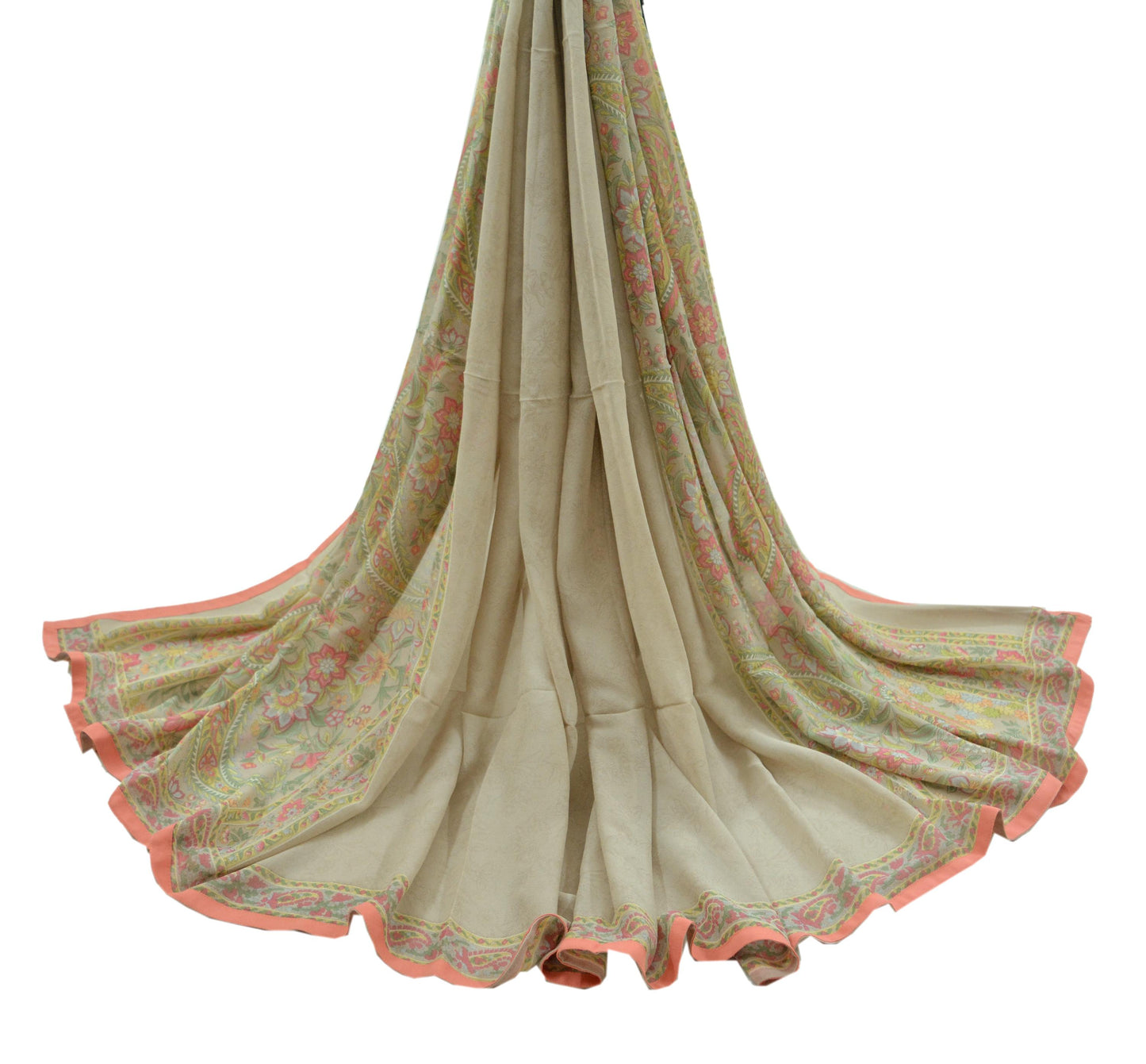 Indian Vintage Dupatta Light Brown Long Stole printed stole Pure Georgette Silk Scarves Veil Wrap Soft