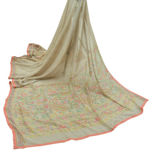 Indian Vintage Dupatta Light Brown Long Stole printed stole Pure Georgette Silk Scarves Veil Wrap Soft