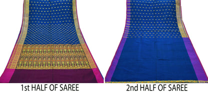 Indian Vintage Sari Blue Heavy Wedding Art Silk Woven Brocade Banarasi Sarees Ethnic Zari 6Yd Dress Making Bollywood Bridal Sari Crafting