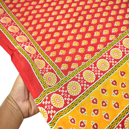 Indian Vintage Red Saree Printed Pure Cotton Sari Craft Fabric Soft 5Yd Sewing Sarong Wrap Boho Quilting Crafting Upcycle Dress making