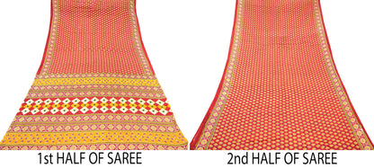 Indian Vintage Red Saree Printed Pure Cotton Sari Craft Fabric Soft 5Yd Sewing Sarong Wrap Boho Quilting Crafting Upcycle Dress making