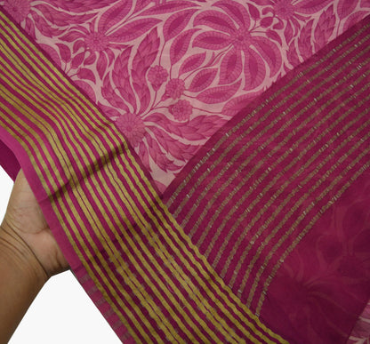 Women Vintage Pink & Peach Saree Pure Georgette Silk Printed Sari Craft Fabric Sewing 5Yd Soft Dress Making Zari Border Crafting Quilting