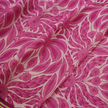 Women Vintage Pink & Peach Saree Pure Georgette Silk Printed Sari Craft Fabric Sewing 5Yd Soft Dress Making Zari Border Crafting Quilting