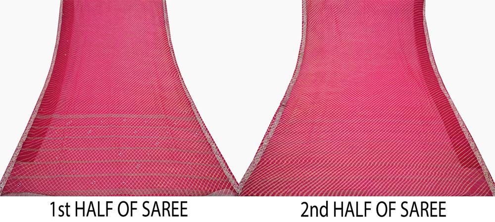 Women Vintage Pink & Peach Sarees Pure Chiffon Silk Leheria Printed Sari Craft Fabric Sewing 5Yd Soft Dress Making Zari Quilting Crafting