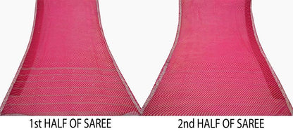 Women Vintage Pink & Peach Sarees Pure Chiffon Silk Leheria Printed Sari Craft Fabric Sewing 5Yd Soft Dress Making Zari Quilting Crafting