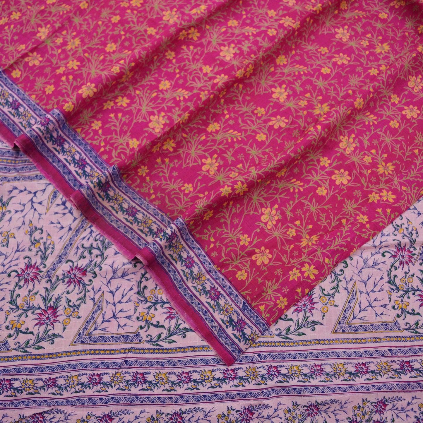 Indian Vintage Sari Pink 100% Pure Silk Woven Printed Sarees Craft Fabric 5yd Sewing Dress Making Floral Upcycle Quilting Crafting Used