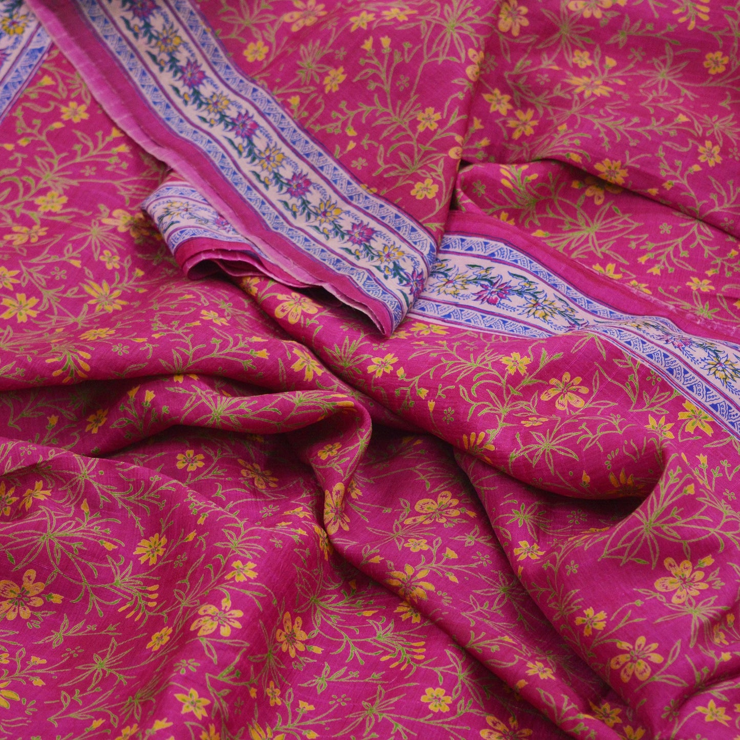 Indian Vintage Sari Pink 100% Pure Silk Woven Printed Sarees Craft Fabric 5yd Sewing Dress Making Floral Upcycle Quilting Crafting Used