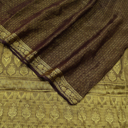 Antique Vintage Coffee Brown Saree Pure Georgette Silk Hand Woven Sari Craft Fabric 5Yd Sewing Soft Ethnic Zari Dress Making Wedding Sari