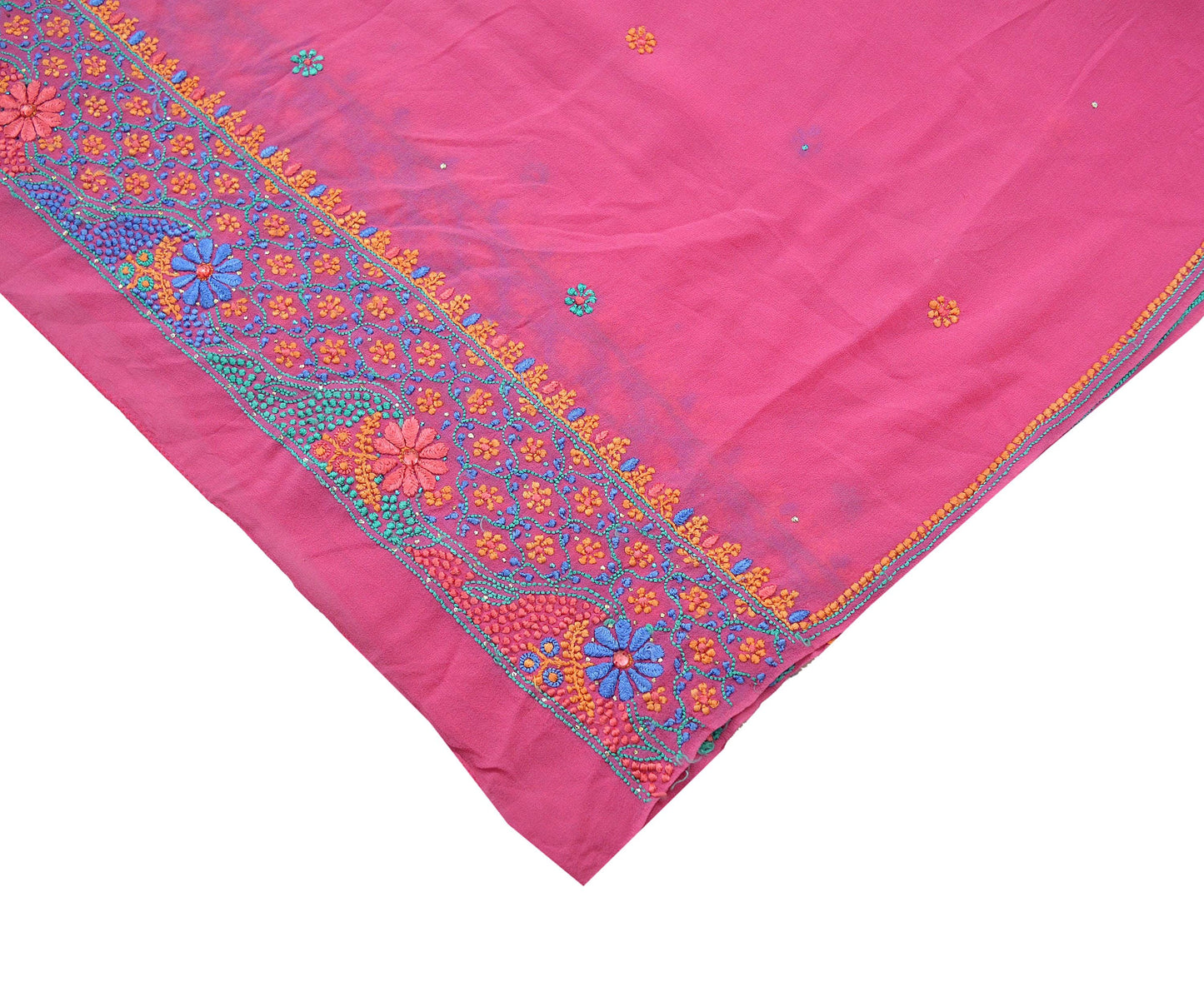 Indian Vintage Pink Dupatta Pure Georgette silk Long Stole Hand Embroidered Chikankari Stole Floral Scarf Scarves