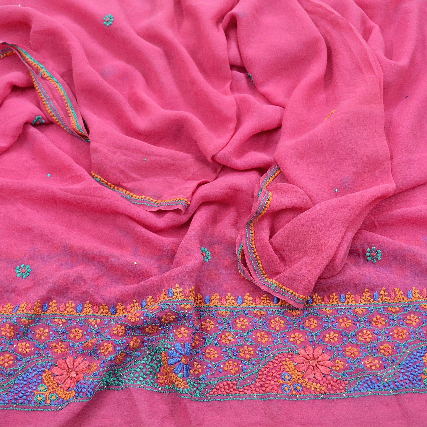 Indian Vintage Pink Dupatta Pure Georgette silk Long Stole Hand Embroidered Chikankari Stole Floral Scarf Scarves