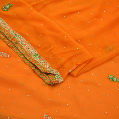 Indian Vintage Orange Dupatta Pure Georgette silk Long Stole Hand Embroidered Scarves Stole Veil Wrap Zardozi/Dabka, Zari