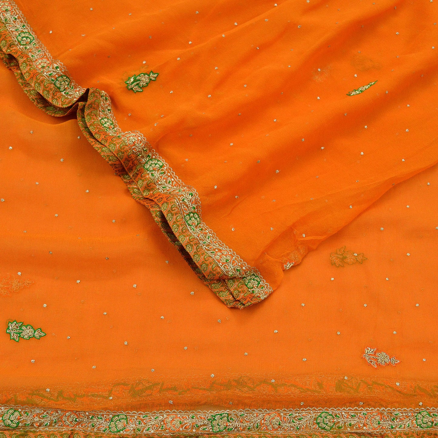 Indian Vintage Orange Dupatta Pure Georgette silk Long Stole Hand Embroidered Scarves Stole Veil Wrap Zardozi/Dabka, Zari