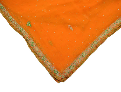 Indian Vintage Orange Dupatta Pure Georgette silk Long Stole Hand Embroidered Scarves Stole Veil Wrap Zardozi/Dabka, Zari