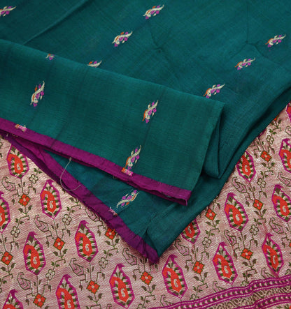 Indian Vintage Sari Green & Pink Hand Woven Sarees 100% Pure Silk Zari 5Yd Craft Fabric Sewing Dress making Quilting Crafting