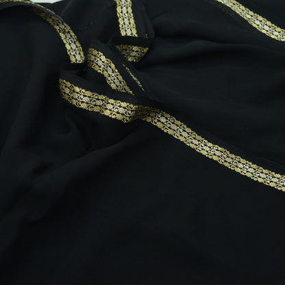 Indian Vintage Sari Black Pure Chiffon Silk Hand Woven Sarees Craft Fabric 5Yd Soft Dress Making Sewing Quilting For Crafting Used