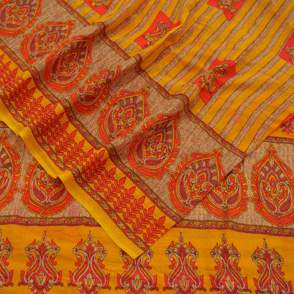 Indian Vintage Saffron Saree Printed Pure Cotton Indian Sari Craft Fabric 5Yd Sewing Soft Sarong Wrap Boho Floral Quilting Crafting