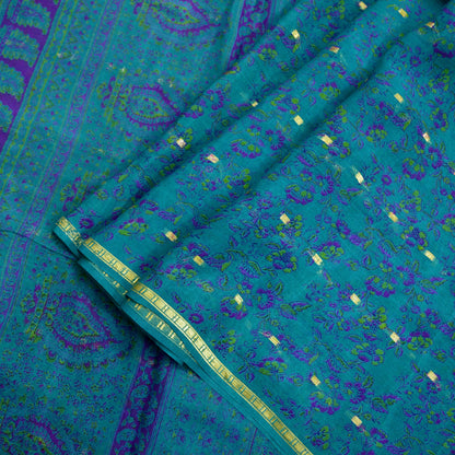 Indian Vintage Sari Green Pure Silk Printed Sarees 6yd Sewing Craft Fabric Dress Making Soft Golden Zari Crafting Quilting Upcycle