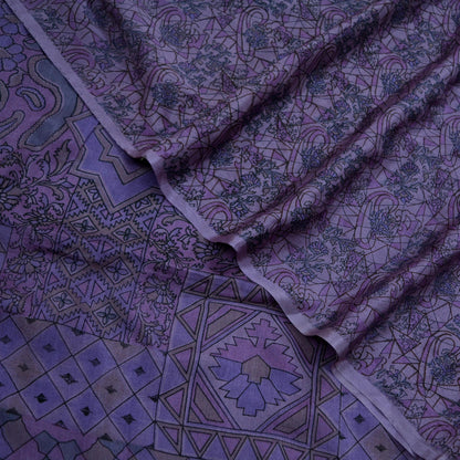 Indian Vintage Sari Purple 100% Pure Silk Printed Sarees 6yd Sewing Craft Fabric Dress Making Soft Wrap Floral Crafting Quilting Upcycle