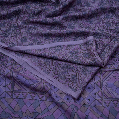 Indian Vintage Sari Purple 100% Pure Silk Printed Sarees 6yd Sewing Craft Fabric Dress Making Soft Wrap Floral Crafting Quilting Upcycle