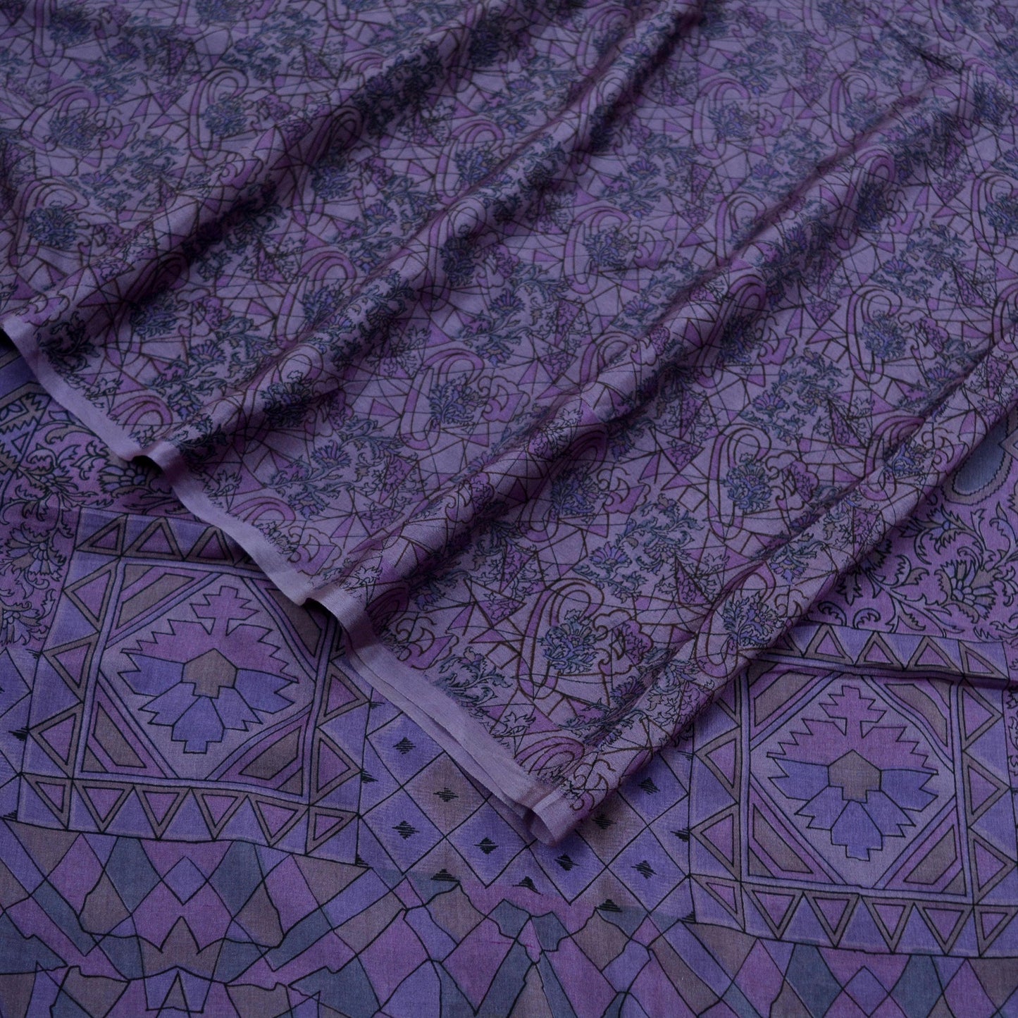 Indian Vintage Sari Purple 100% Pure Silk Printed Sarees 6yd Sewing Craft Fabric Dress Making Soft Wrap Floral Crafting Quilting Upcycle