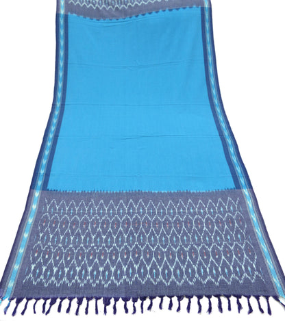 Indian Vintage Dupatta Blue Long Stole Hand woven Sambalpuri Ikat Hijab Pure Cotton Scarves Veil