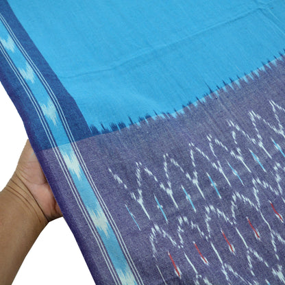 Indian Vintage Dupatta Blue Long Stole Hand woven Sambalpuri Ikat Hijab Pure Cotton Scarves Veil