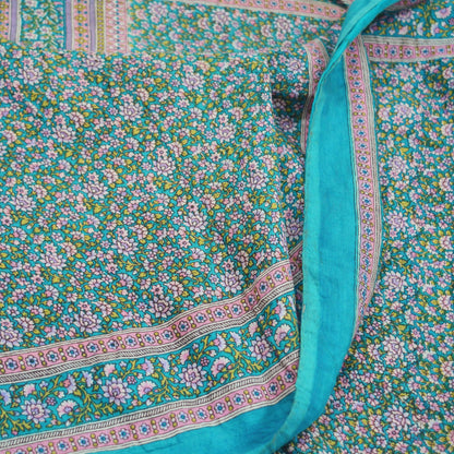 Indian Vintage Blue Saree Printed Pure Cotton Sari Craft Fabric Soft 5Yd Sewing Sarong Wrap Boho Floral Dress making Crafting Quilting