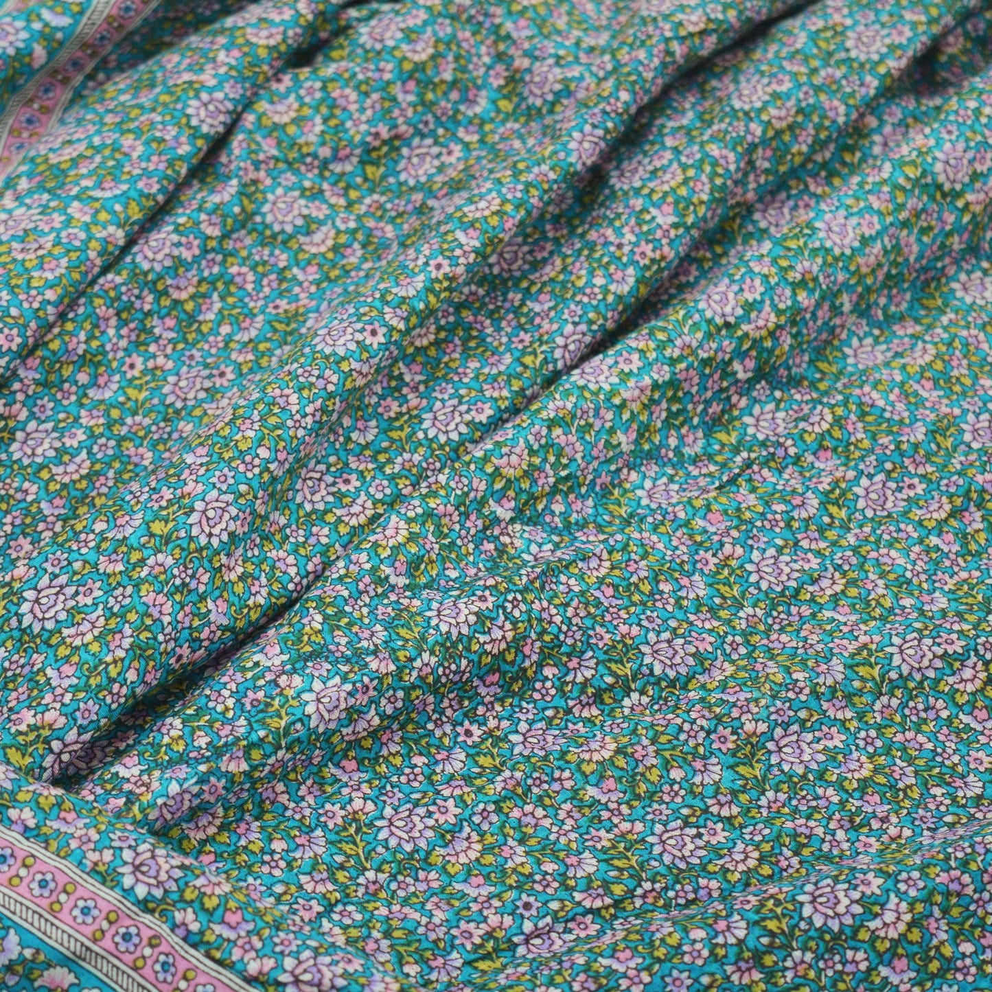 Indian Vintage Blue Saree Printed Pure Cotton Sari Craft Fabric Soft 5Yd Sewing Sarong Wrap Boho Floral Dress making Crafting Quilting