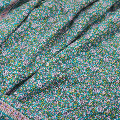Indian Vintage Blue Saree Printed Pure Cotton Sari Craft Fabric Soft 5Yd Sewing Sarong Wrap Boho Floral Dress making Crafting Quilting