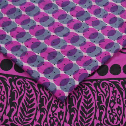 Indian Vintage Purple & Black Saree 100% Pure Silk Printed Sari Craft Fabric 6yd Sewing Dress Making Soft Floral Crafting Quilting Upcycle