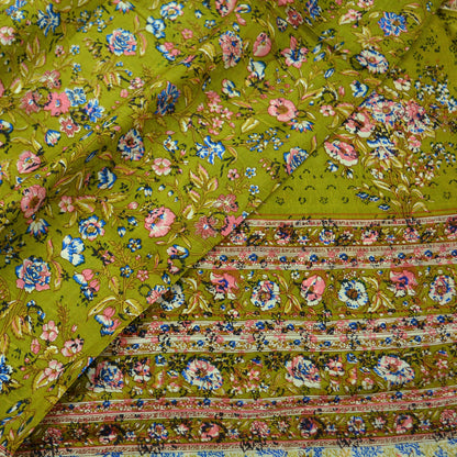 Indian Vintage Sari Green Pure Silk Printed Sarees 6yd Sewing Craft Fabric Dress Making  Soft Floral Wrap Upcycle Used Quilting Crafting