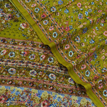 Indian Vintage Sari Green Pure Silk Printed Sarees 6yd Sewing Craft Fabric Dress Making  Soft Floral Wrap Upcycle Used Quilting Crafting