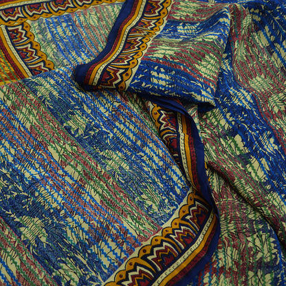 Indian Vintage Sari Multi Pure Crepe Silk Block Printed Saree 5yd Sewing Floral Soft Craft Fabric Wrap Dress making Crafting Quilting