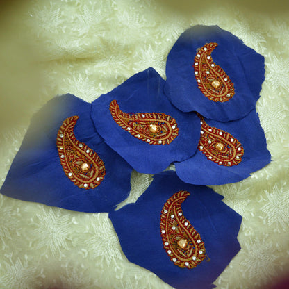 Indian Vintage 5 Pcs Rare Appliques Blue Pure Crepe silk Applique VERY OLD ANTIQUE Vintage Embroidered Snippets Remnants Craft Journals