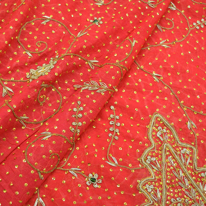 Indian Vintage Heavy Bridal Dupatta Red Pure Chiffon Silk Long Stole Hand Embroidered Hijab Scarf Zardozi/Dabka Zari 1980s Wedding Dupatta