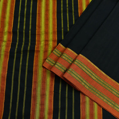 Indian Vintage Sari Black Pure Cotton Hand Woven Sarees 6yd Craft Fabric Ethnic Soft Sewing Zari Dress making Quitting Crafting Upcycle