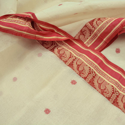 Indian Vintage Sarees Ivory Pure Cotton Hand Woven Sari 5yd Ethnic Floral Craft Fabric Dress making Upcycle Crafting Quilting